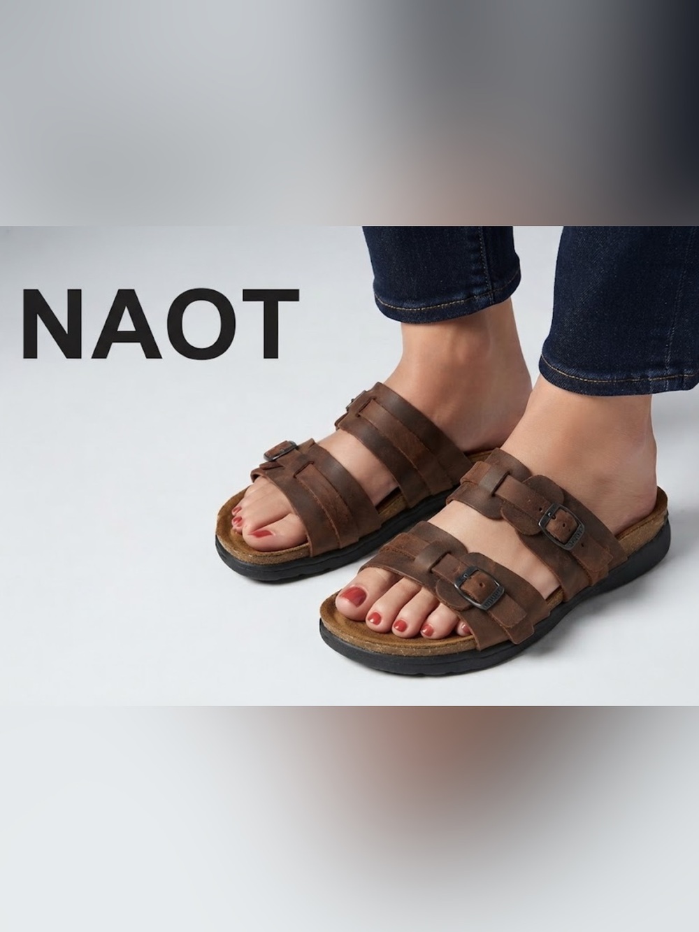 Authentic Naot brown factory distressed leather designer sandals sz 6 Euro 37